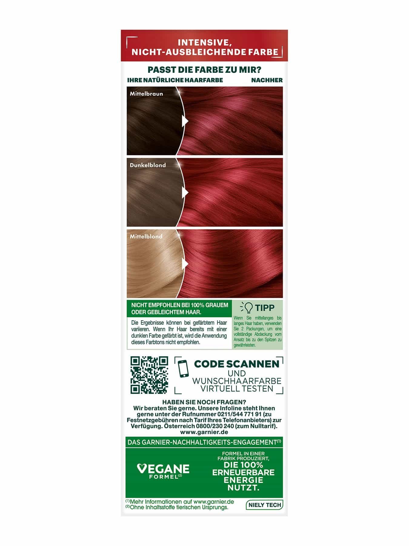 Garnier Nutrisse Farbsensation 6.60 Intensives Rot Produktabbildung Rückseite