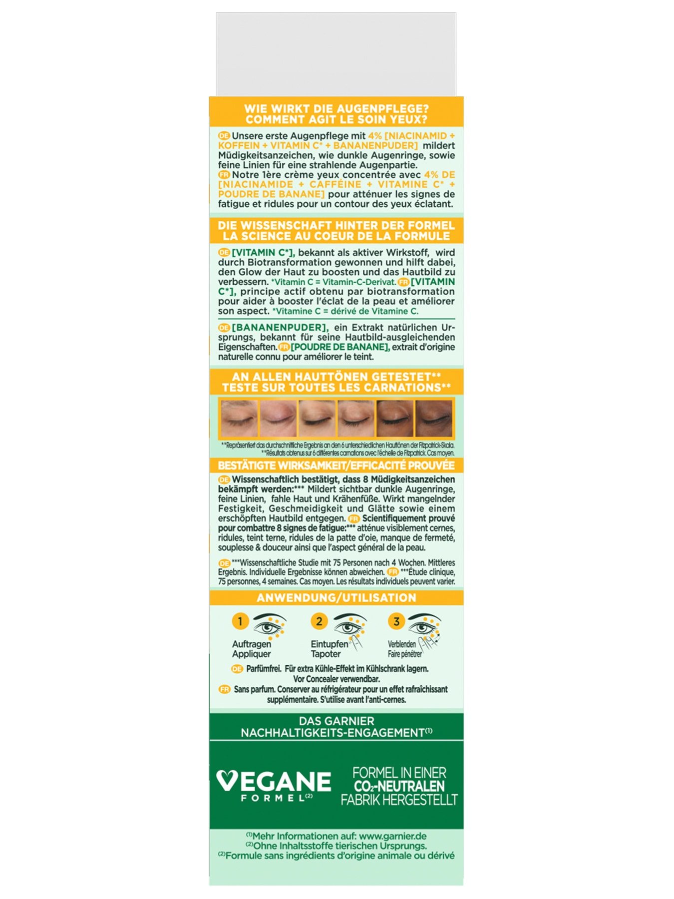 SkinActive Vitamin C Glow Booster Anti-Müdigkeits-Augencreme -  Rückseite Verpackung