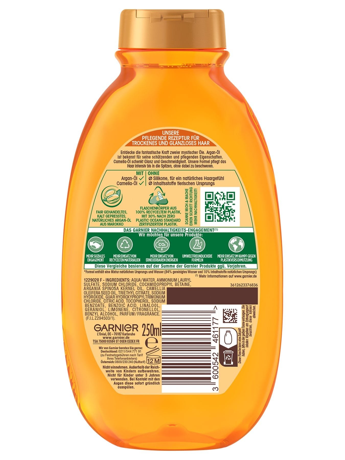 Wahre Schätze Argan- & Camelia Öl Shampoo 250ml - Produkt Rückansicht