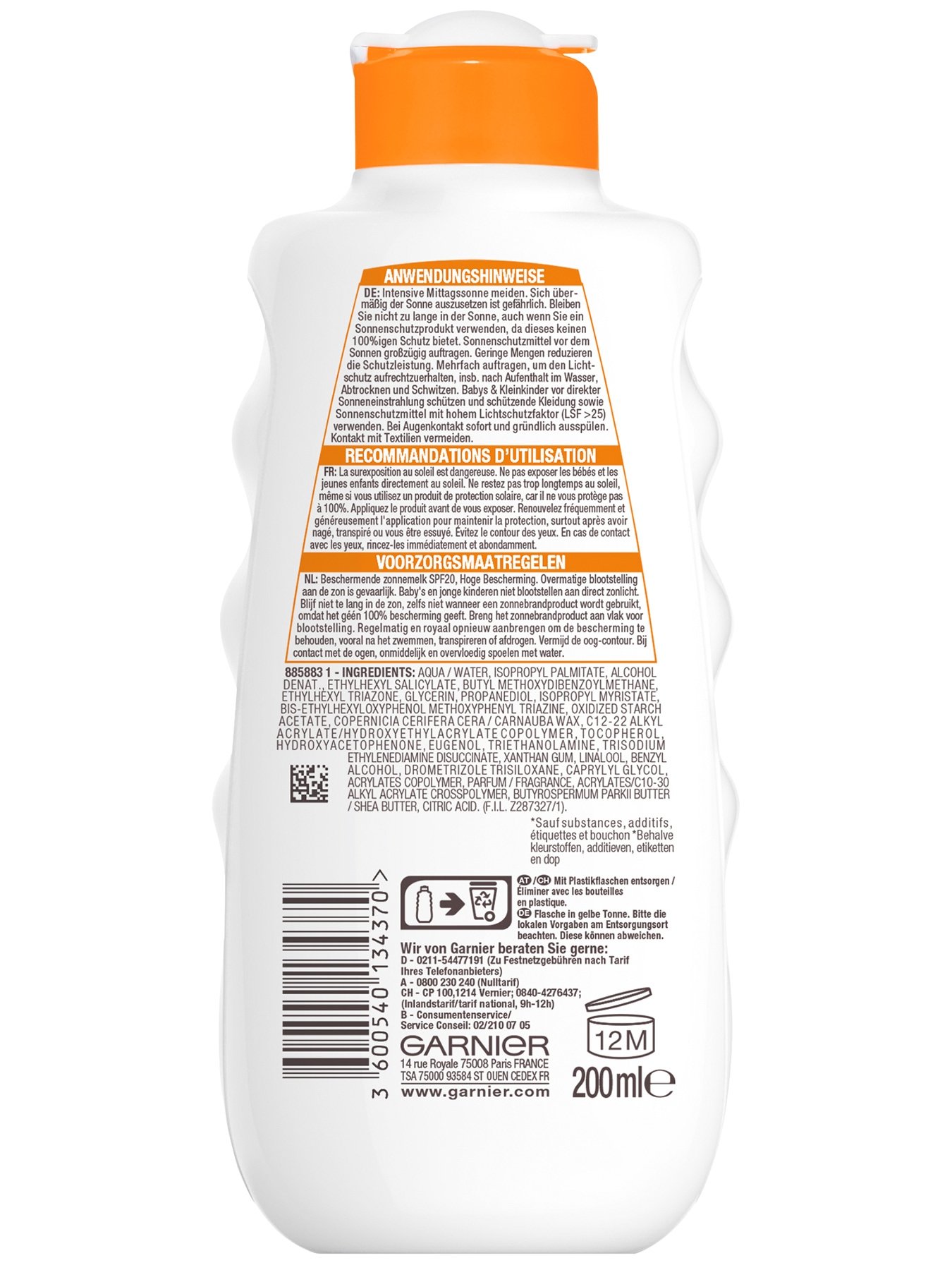 Ambre Solaire Hydra 24h Sonnenschutz-Milch LSF 20 -Produkt Rückansicht