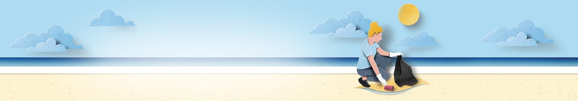 Frau hebt Müll von Strand auf - Pictogramm