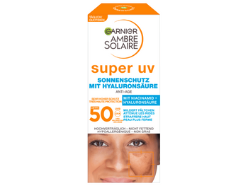 Produktabbildung Garnier Ambre Solaire super uv Sonnenschutz-Creme LSF 50 mit Hyaluronsäure