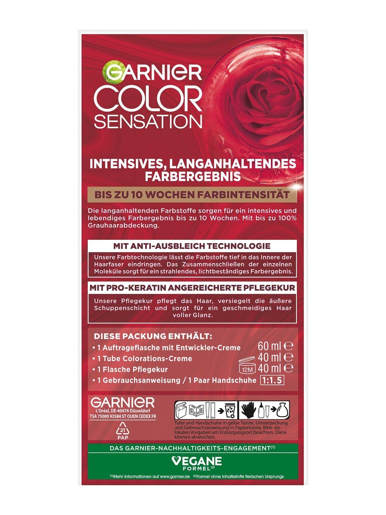 Color Sensation dauerhafte Haarfarbe 6.60 Intensivrot Rückseite