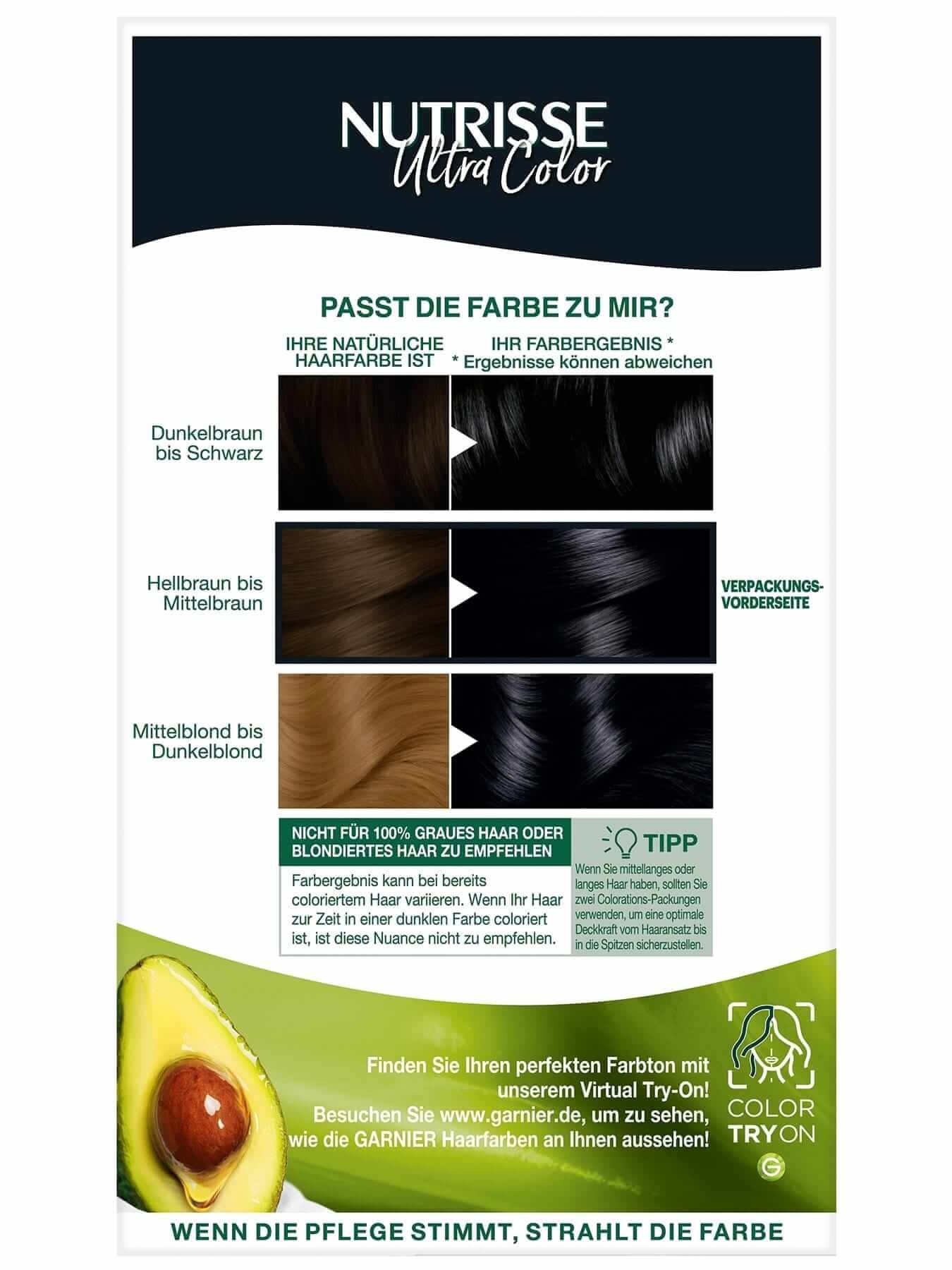 Garnier Nutrisse Ultra Color 1.10 Leuchtendes Schwarz Rückansicht