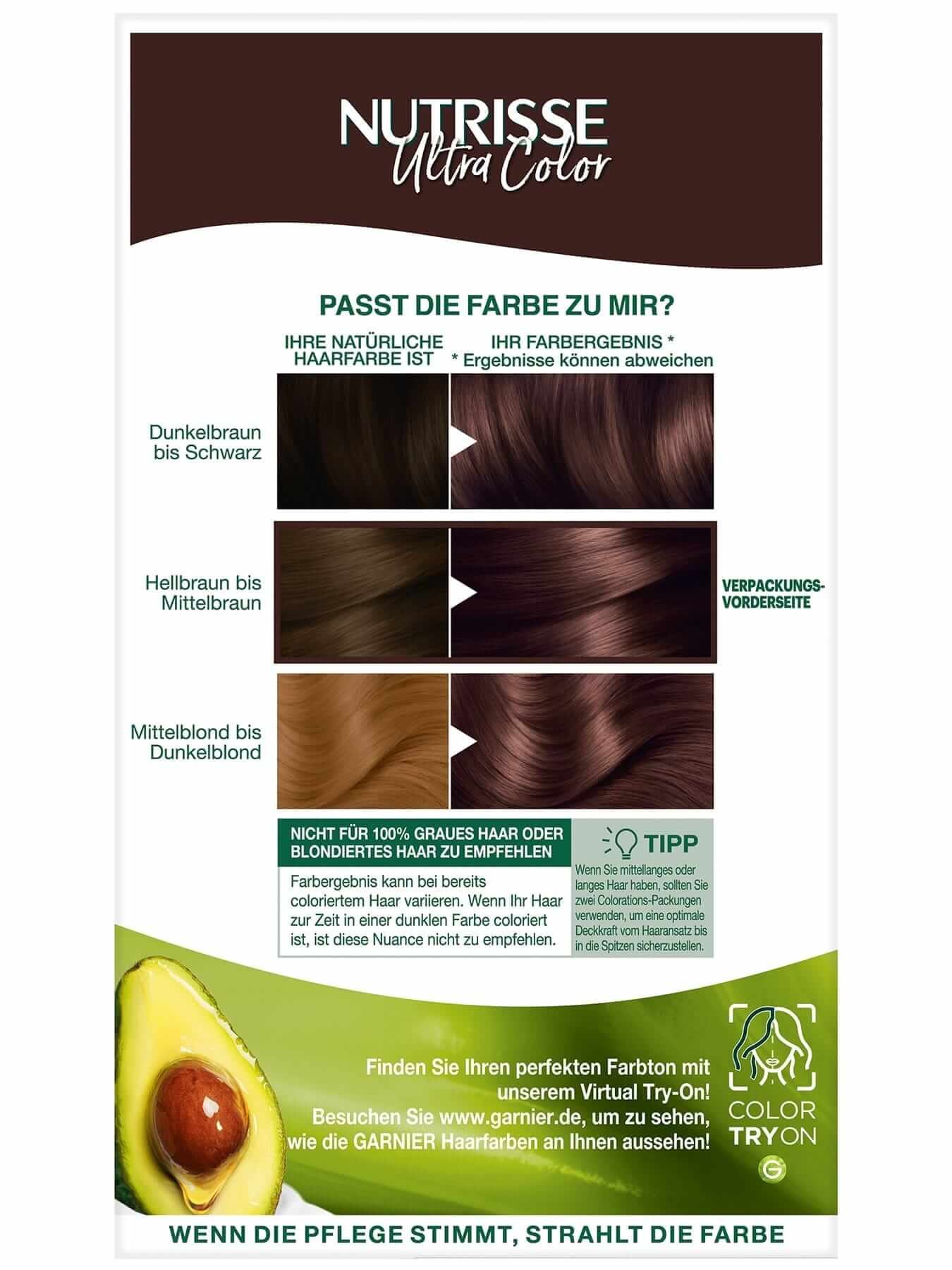 Garnier Nutrisse Farbsensation dauerhafte Haarfarbe in 4.15 Tiramisu Rückseite