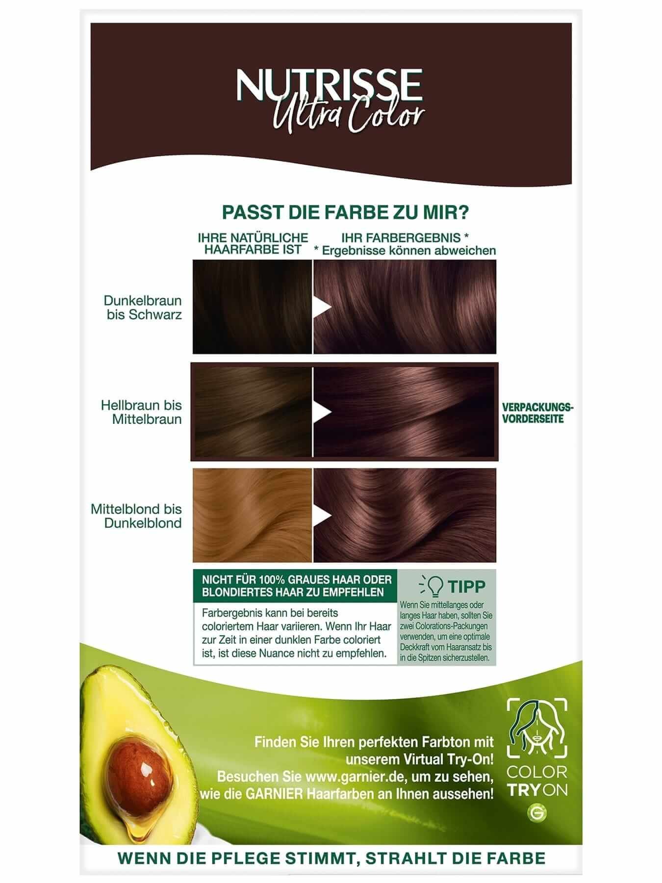 Garnier Nutrisse Farbsensation dauerhafte Haarfarbe in 4.15 Tiramisu Rückseite