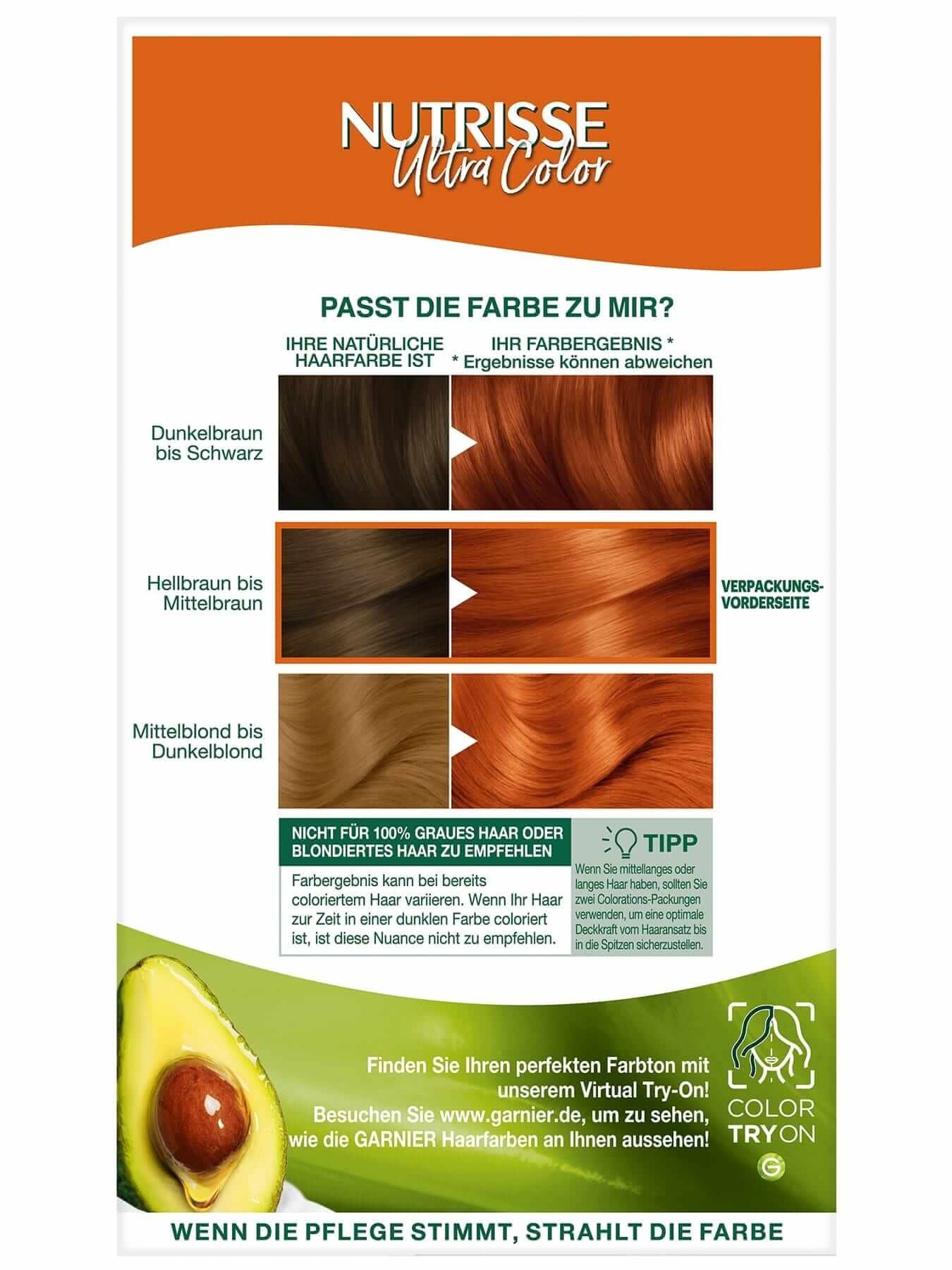 Garnier Nutrisse Ultra Color 7.40 Strahlendes Kupfer Rückseite