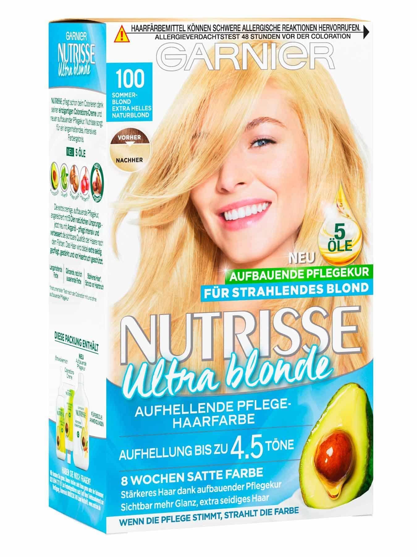 Vorderansicht auf die Verpackung der Garnier Nutrisse Creme 100 Extra Helles Naturblond