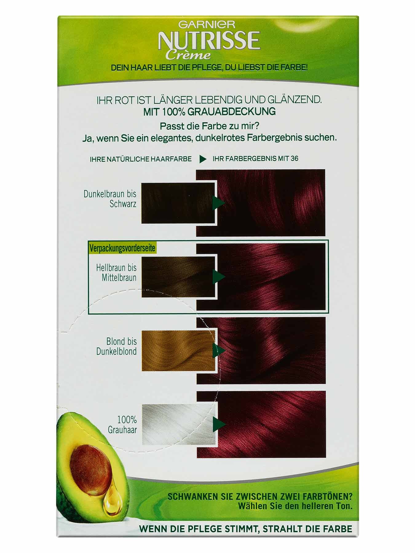36 Dunkle Kirsche Dauerhafte Pflege Haarfarbe Nutrisse Creme 1Stk Rueckseite Garnier DE gr