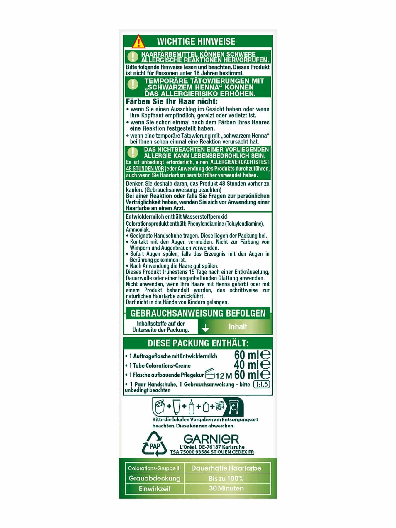 Garnier Nutrisse Ultra Creme 4.5 Schokobraun Produktabbildung Rückseite