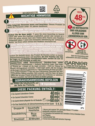 Produktverpackung hinten mit Inhaltsangaben