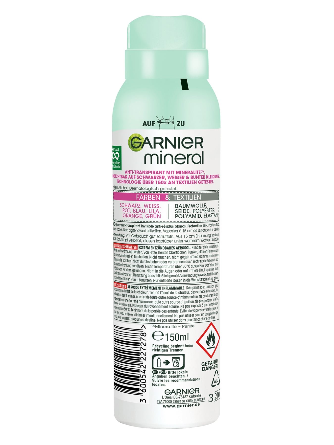 Mineral Invisible Black, White & Colors Spray Anti-Transpirant Produktrückseite