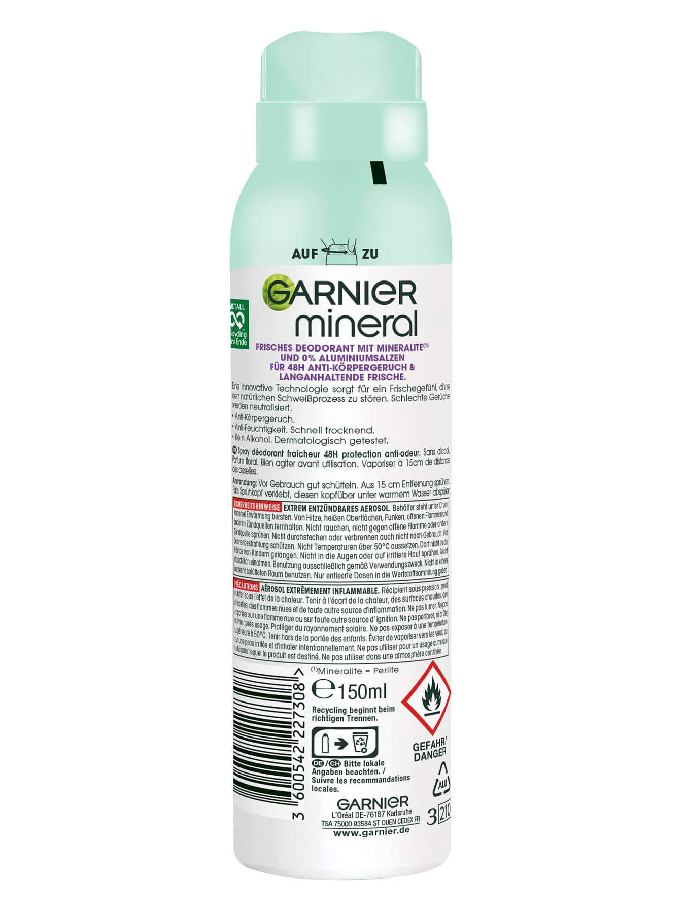 Deo Spray Mineral Pure Frische blumiger Duft Produktrückseite