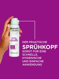 Produktabbildung Garnier Mineral Ultra Dry 48h Schutz plus Vorteil des praktischen Sprühkopfes