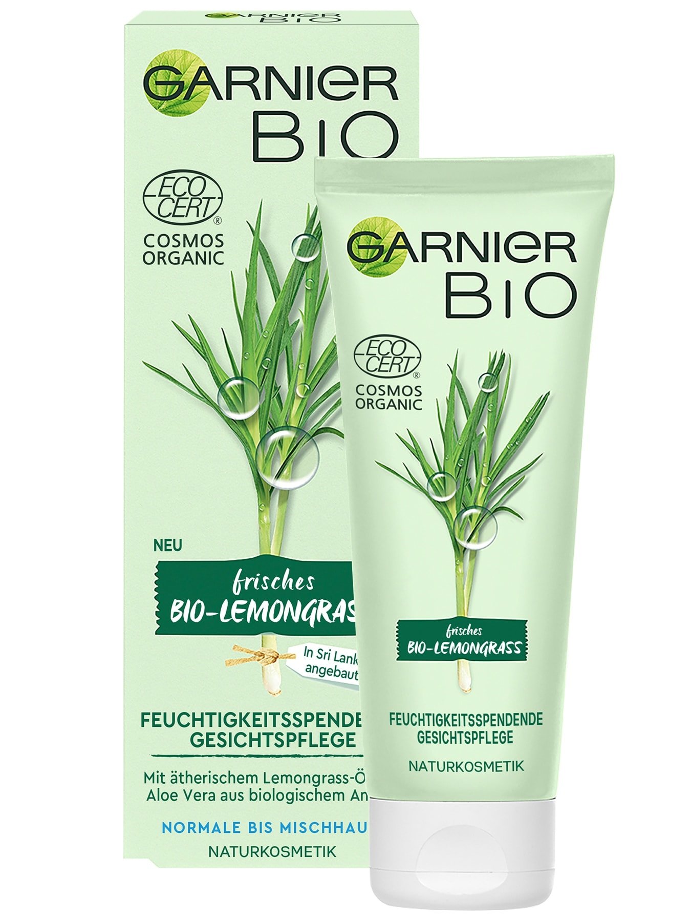Garnier Bio Lemongrass Feuchtigkeitsspendende Gesichtspflege - Ansicht Produkt & Verpackung