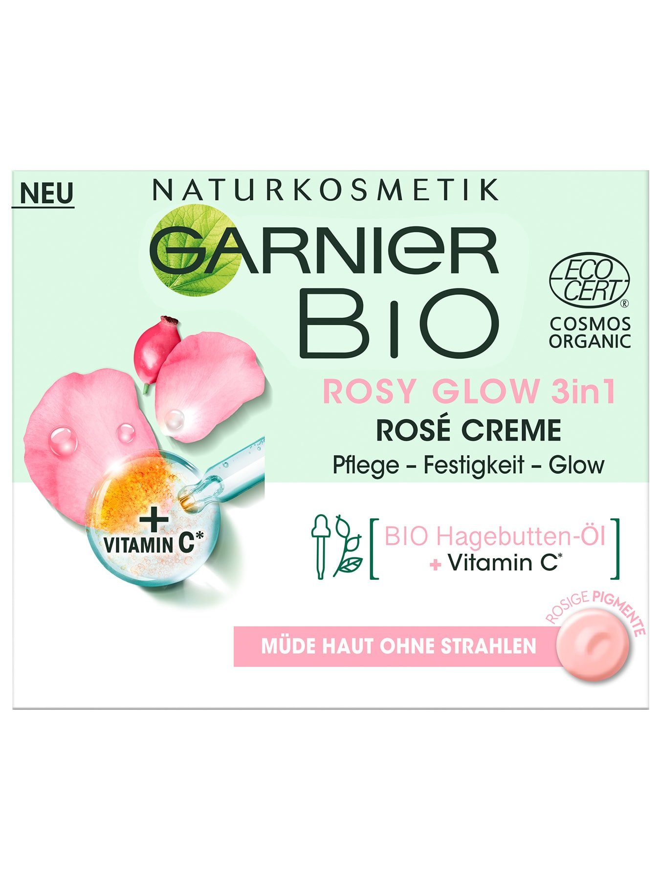 Garnier Bio Rosy Glow 3in1 Rose Creme - Vorderansicht Verpackung