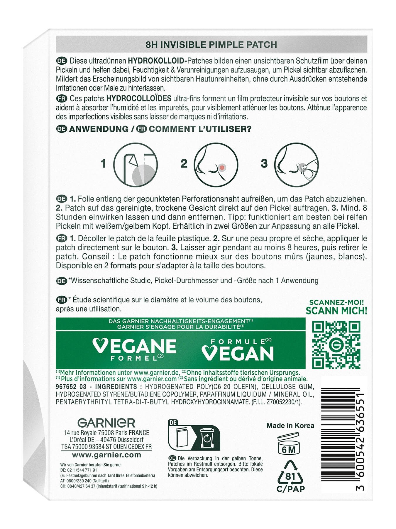 Produktabbildung Garnier 8H Invisible Pimple Patch hinten