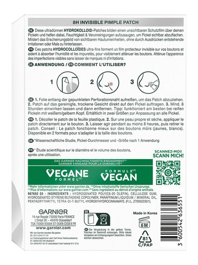 Produktabbildung Garnier 8H Invisible Pimple Patch hinten