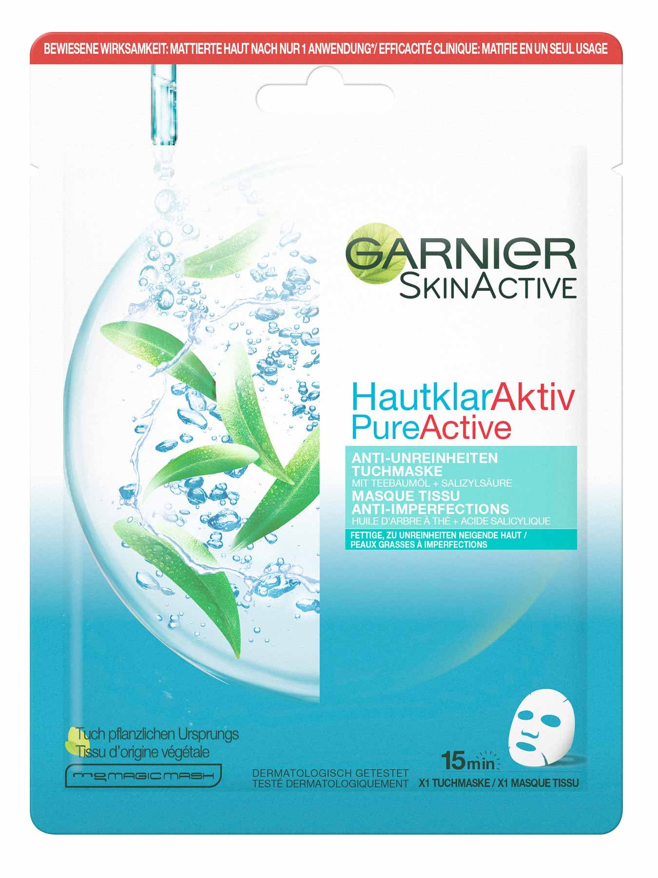 SkinActive HautklarAktiv Anti-Unreinheiten Tuchmaske Produktfrontansicht