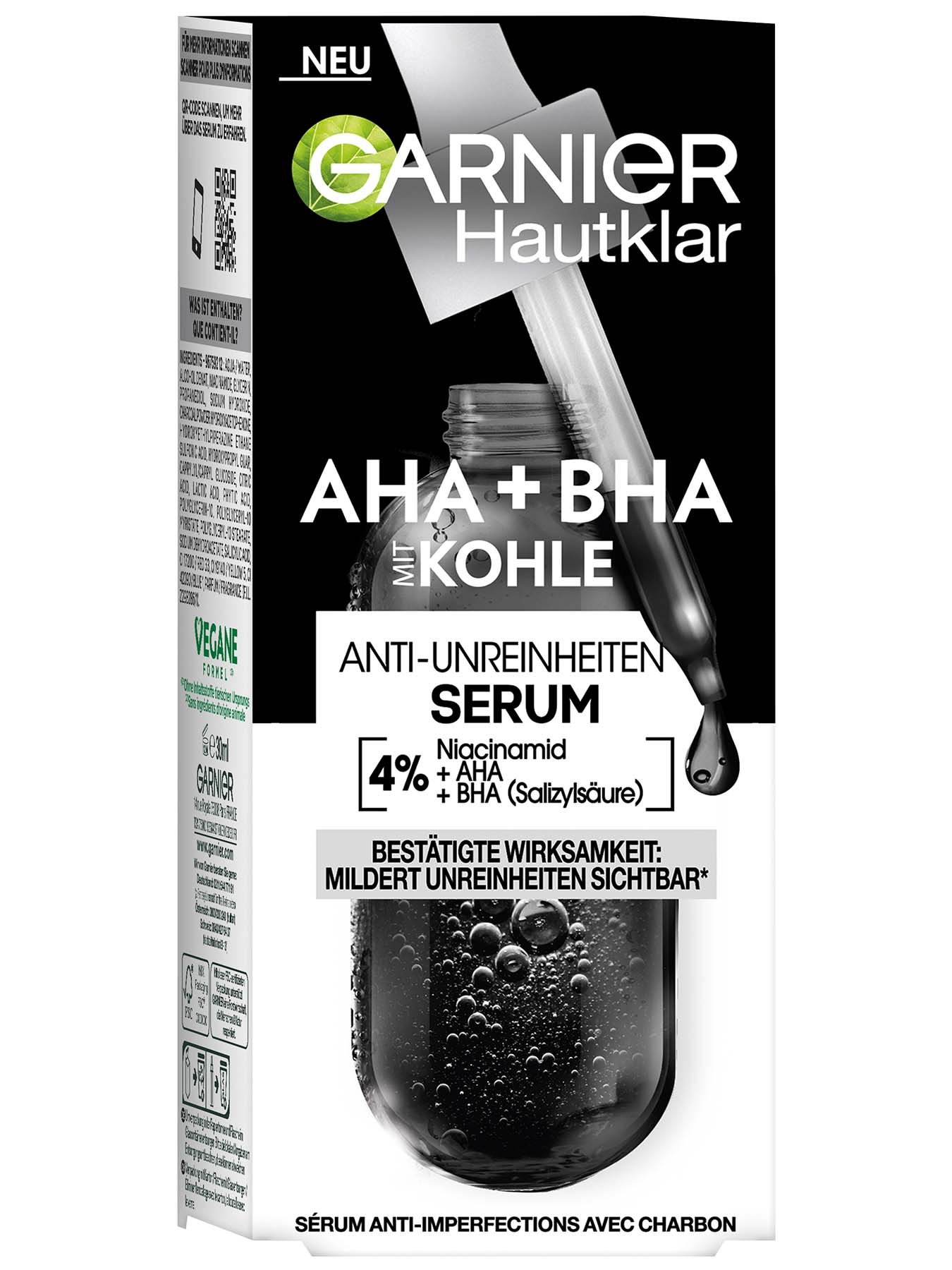 SkinActive AHA + BHA Anti-Unreinheiten Serum mit Kohle - Verpackung Frontansicht