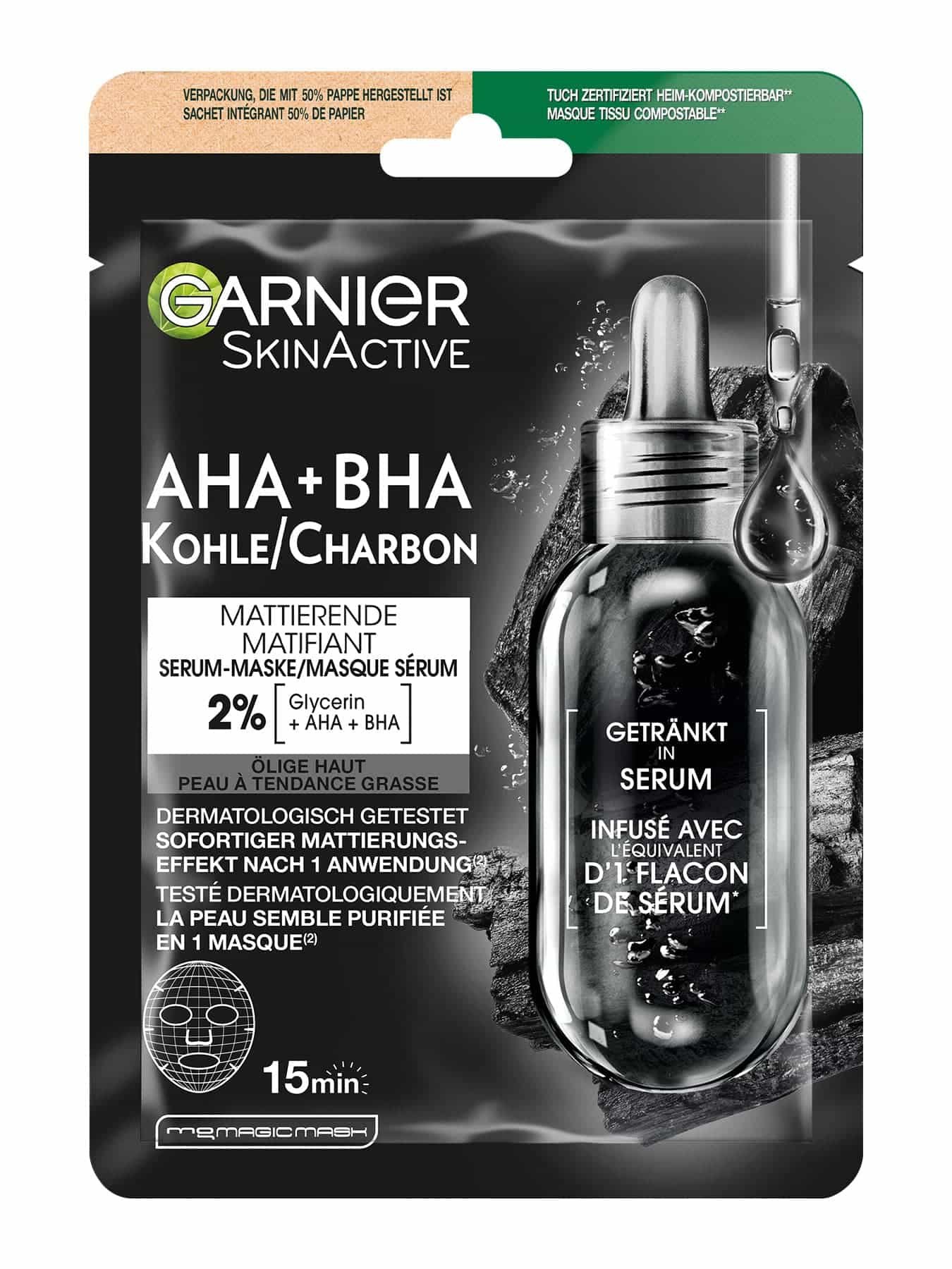  SkinActive AHA + BHA Kohle Mattierende Serum-Maske.- Produktabbildung