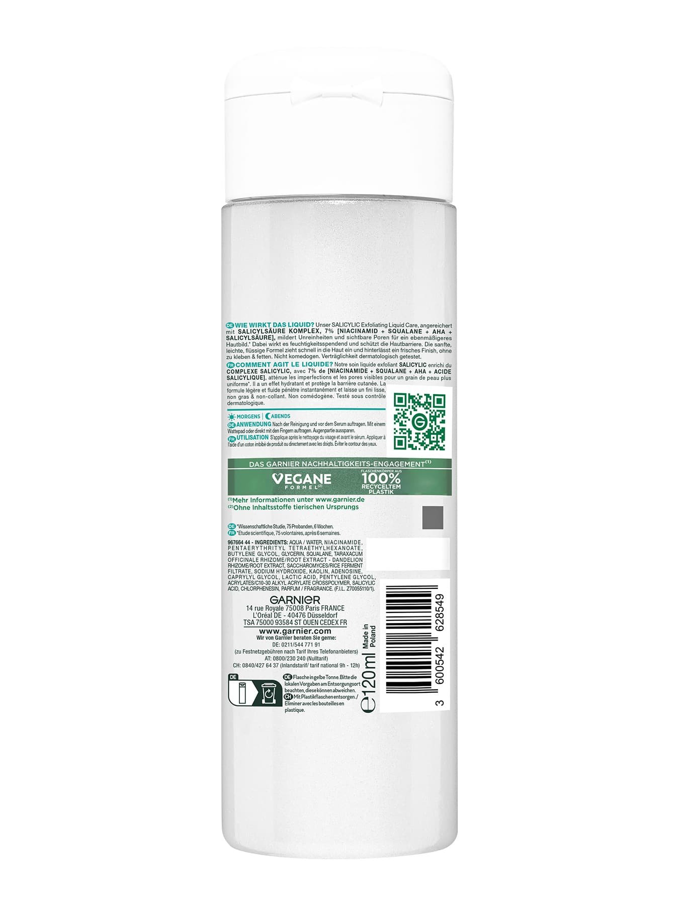 Produktabbildung Garnier Hautklar Salicylic Exfoliating Liquid Care hinten
