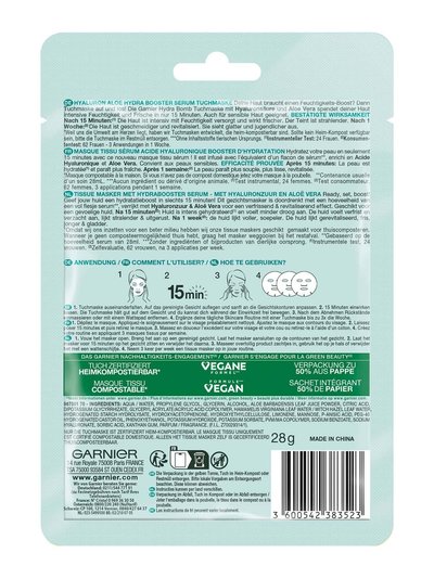 SkinActive Hyaluron Aloe Hydra Booster Serum-Maske Verpackung Hinten