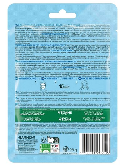 Garnier Hydra Bomb Tuchmaske Granatapfel - Verpackung Rueckseite