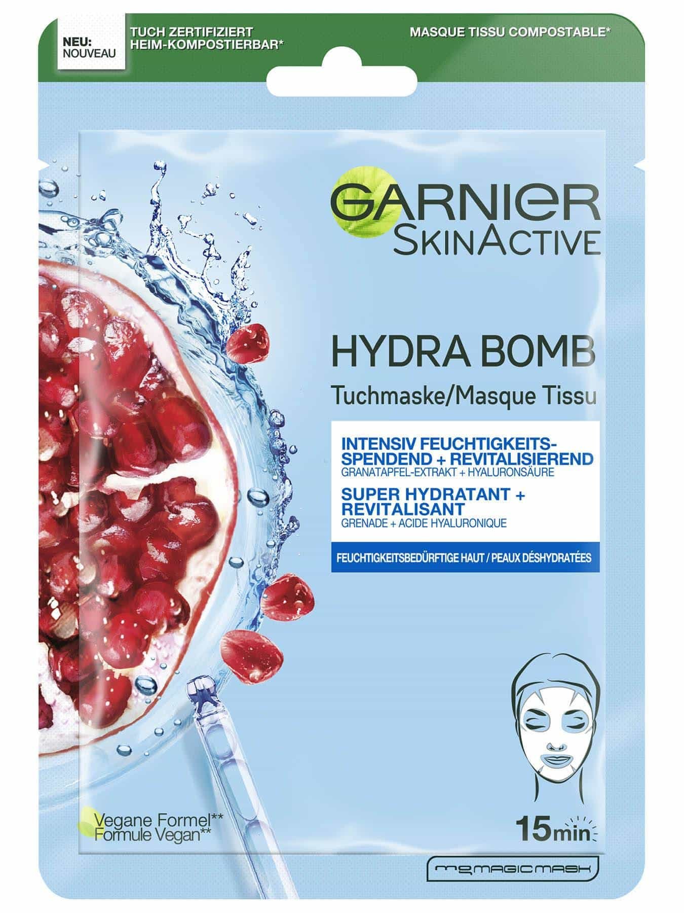 Garnier Hydra Bomb Tuchmaske Granatapfel - Verpackung Vorderseite