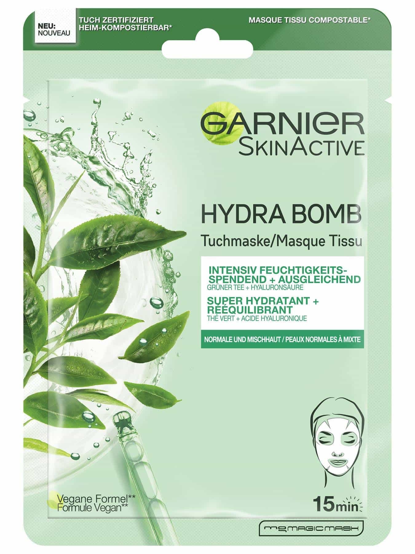 Garnier Hydra Bomb Tuchmaske Grüntee - Verpackung Vorderseite