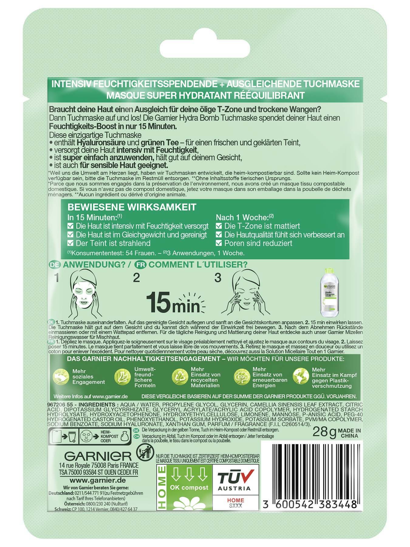 Garnier Hydra Bomb Tuchmaske Grüntee - Verpackung Rückseite