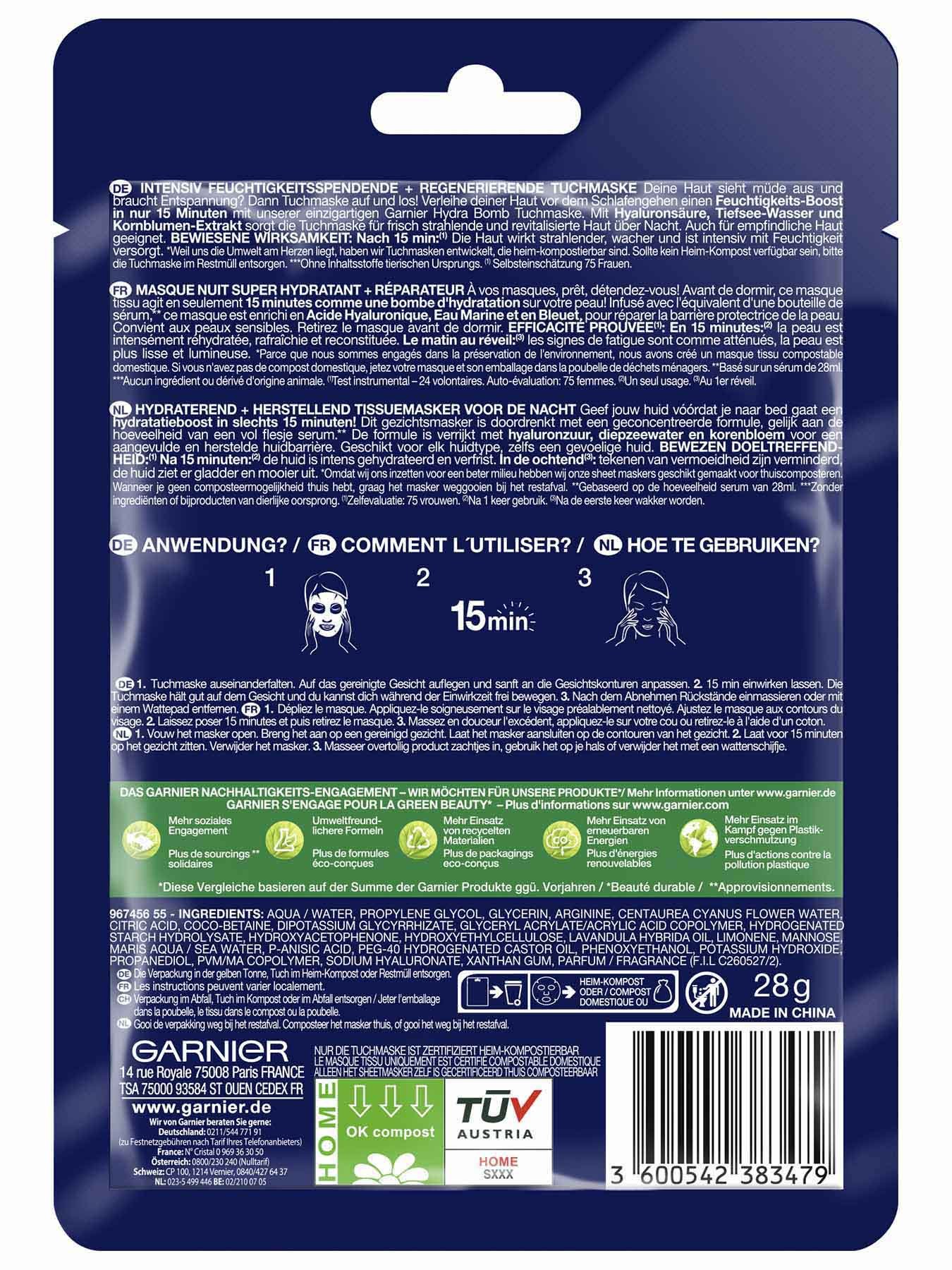 Garnier Hydra Bomb Tuchmaske Nacht - Verpackung Rückseite