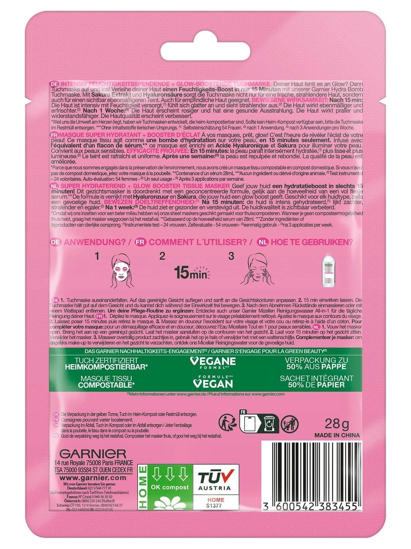 Garnier Hydra Bomb Tuchmaske Sakura - Verpackung Rückseite