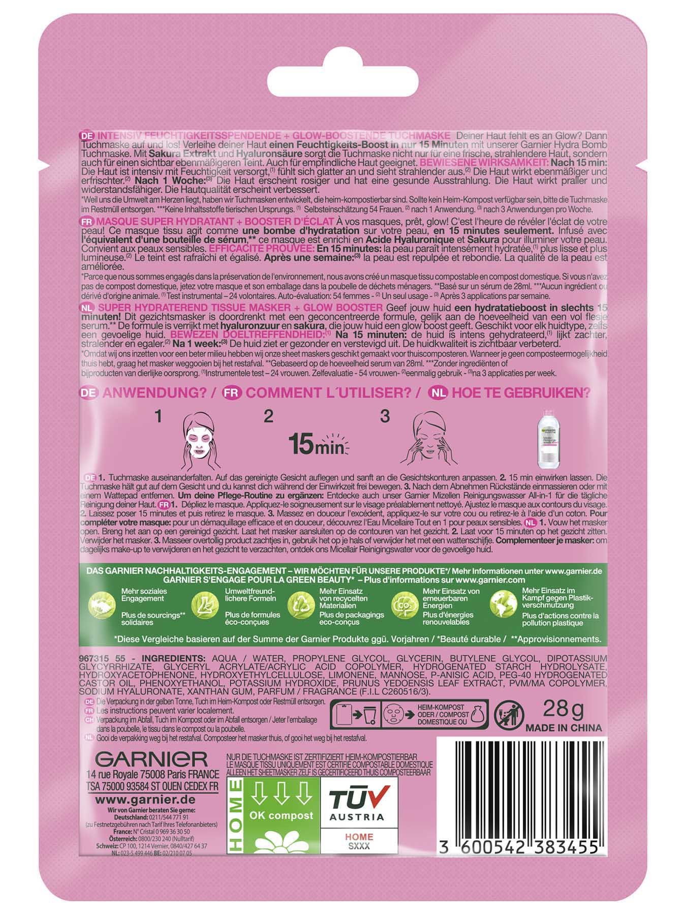 Garnier Hydra Bomb Tuchmaske Sakura - Verpackung Rückseite