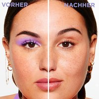 Vorher Nachher Vergleich einer Frau mit einer geschminkten und einer ungeschminkten Gesichtshälfte