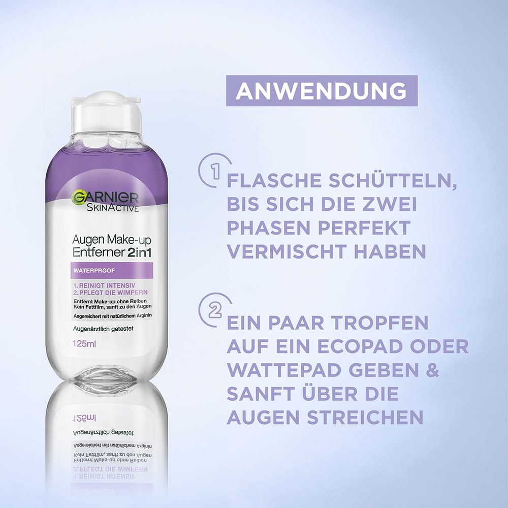 Anwendungshinweise für Augen Make-up Entferner 2 in 1 Waterproof