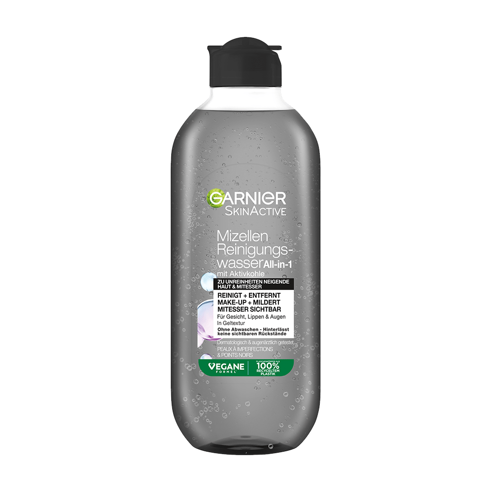 Garnier SkinActive Mizellen Reinigungswasser mit Aktivkohle in Geltextur Produktbild