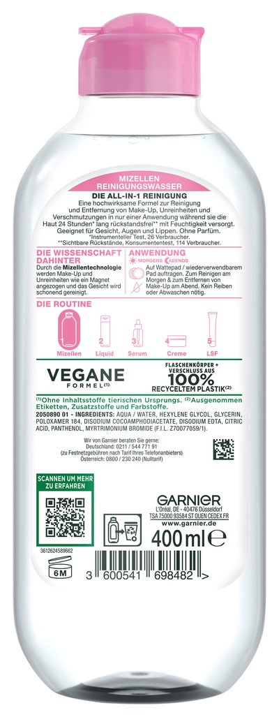 Garnier Mizellen Reinigungswasser Mizellen Reinigungswasser All-in-1 Empfindliche Haut Rückseite