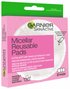 Verpackung der Garnier SkinActive Micellar Reusable Pads (3 Stück) in Rosa und Grün mit dem Hinweis auf wiederverwendbare Mikrofasertücher zur Make-up-Entfernung.