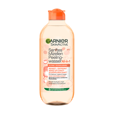 Garnier SkinActive Sanftes Mizellen Reinigungswasser mit Peeling-Effekt Produktbild