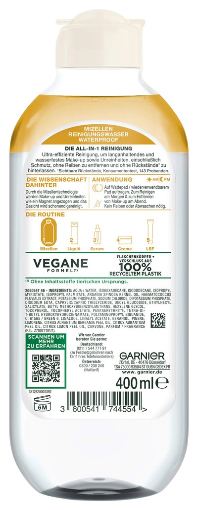 Garnier Mizellen Reinigungswasser All-in-1 Waterproof Rückseite