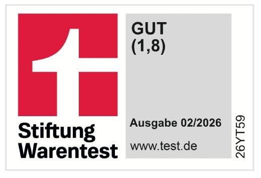 Im Test der Stiftung Warentest (Ausgabe 02/2026) wurde unser Garnier Mizellen Reinigungswasser All-in-1 Waterproof mit der Note 1,8 zum Testsieger gekürt.