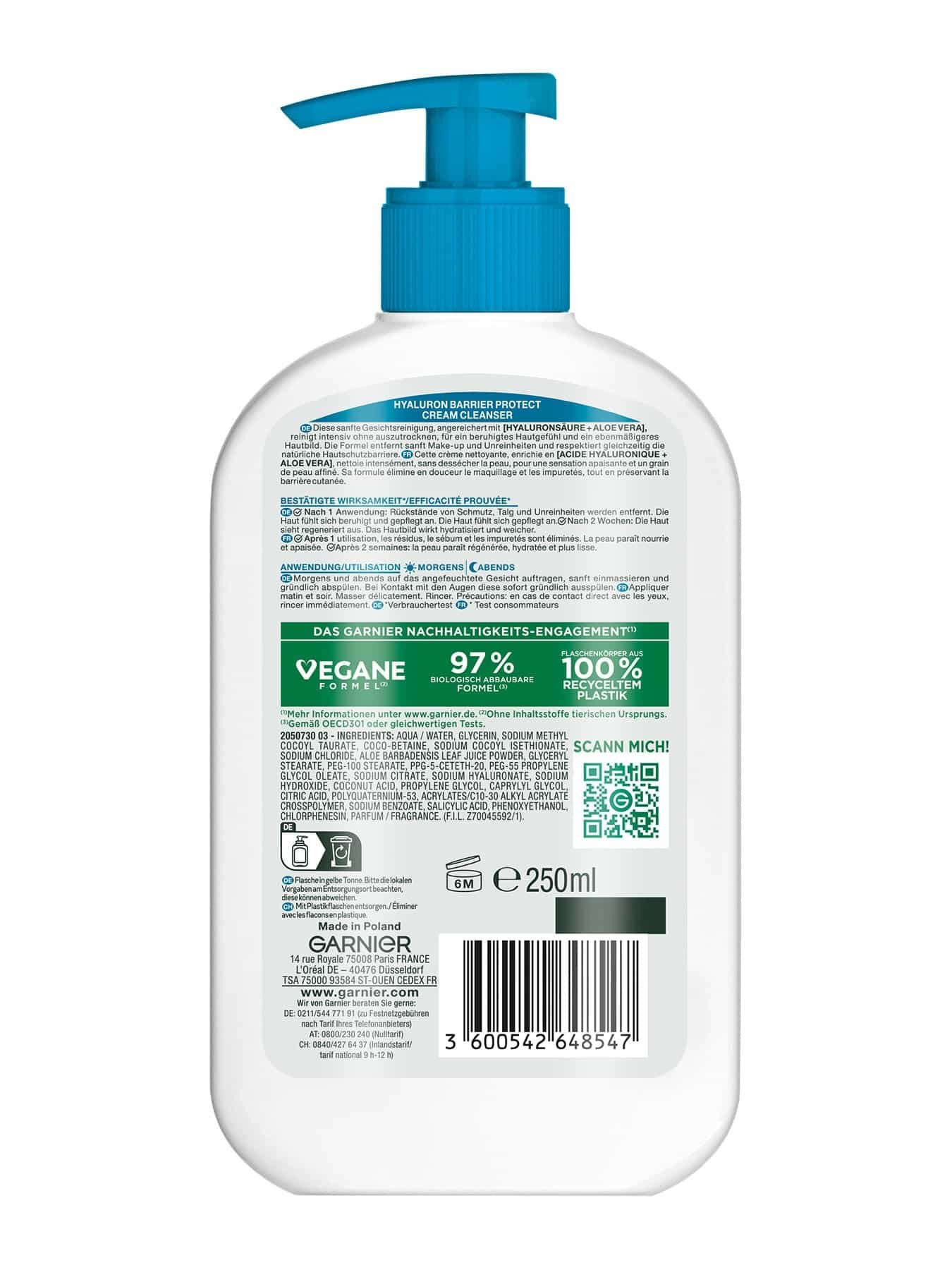 Hyaluron Barrier Protect Cream Cleanser Rückseite
