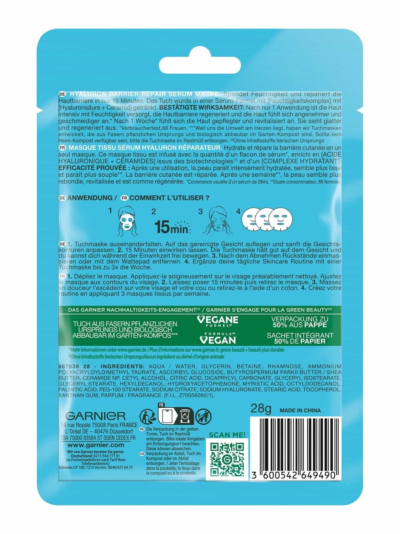 Hyaluron Barrier Repair Serum Maske Rückseite