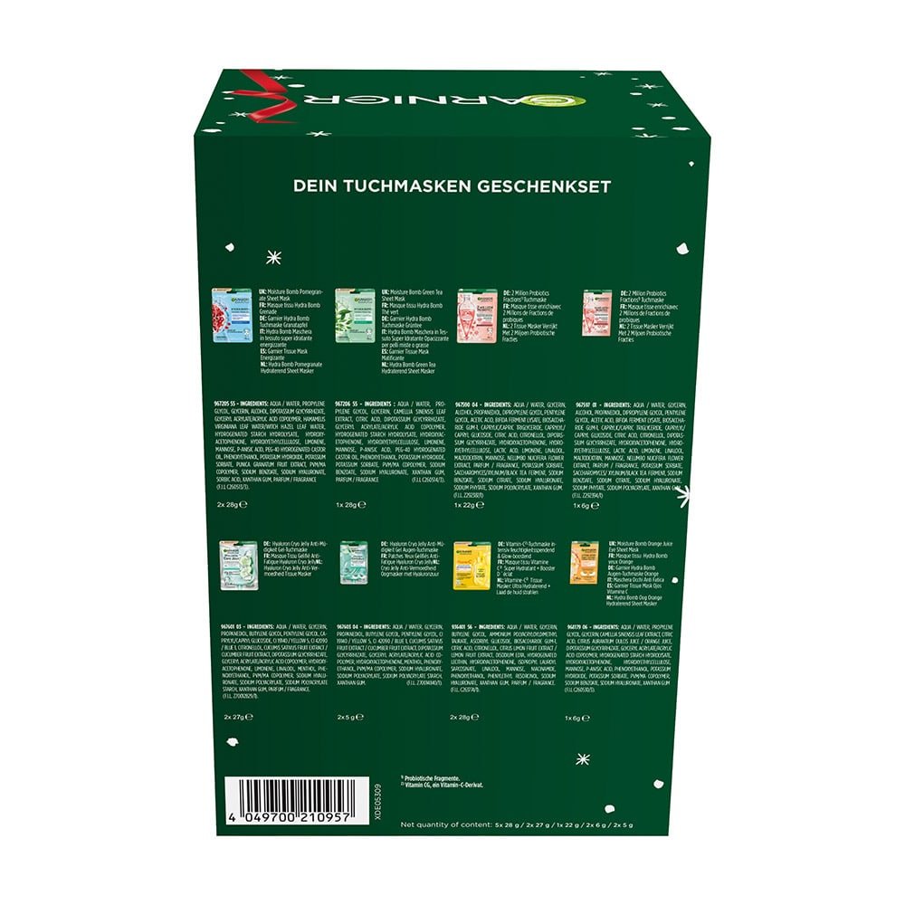 SkinActive Tuchmasken 12er Geschenkset Rückseite