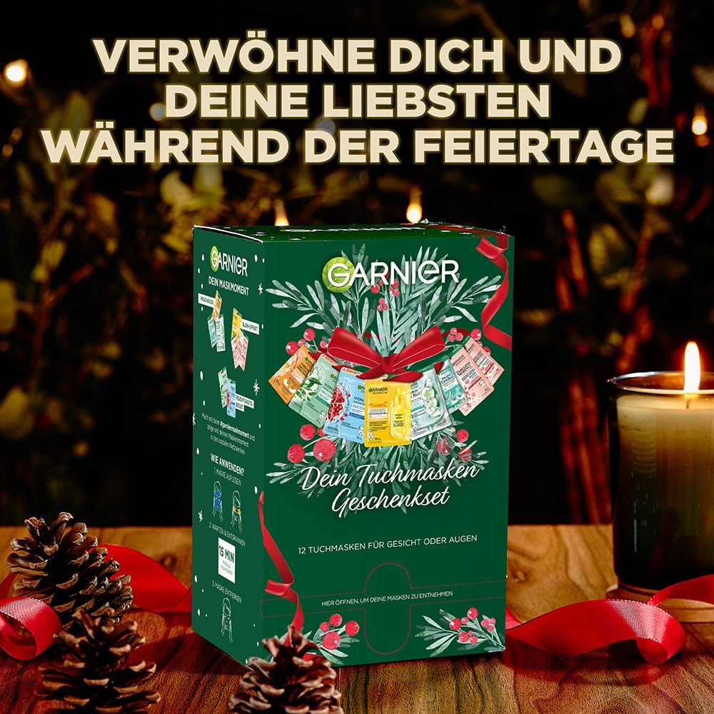 SkinActive Tuchmasken 12er Geschenkset in besinnlicher Umgebung
