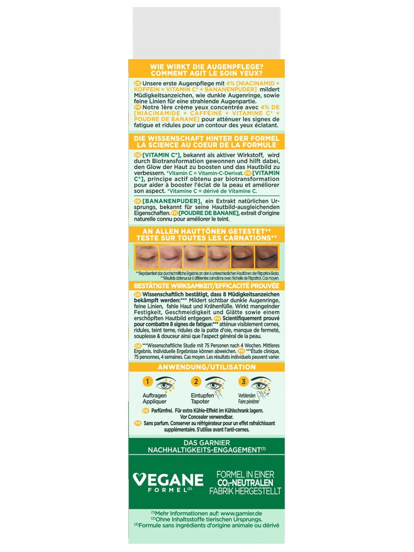 SkinActive Vitamin C Glow Booster Anti-Müdigkeits-Augencreme -  Rückseite Verpackung
