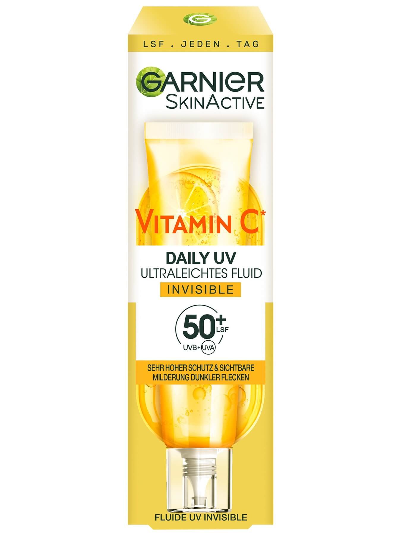 SkinActive Vitamin C Tägliches Sonnenfluid Invisible mit LSF 50+ Verpackungsbild