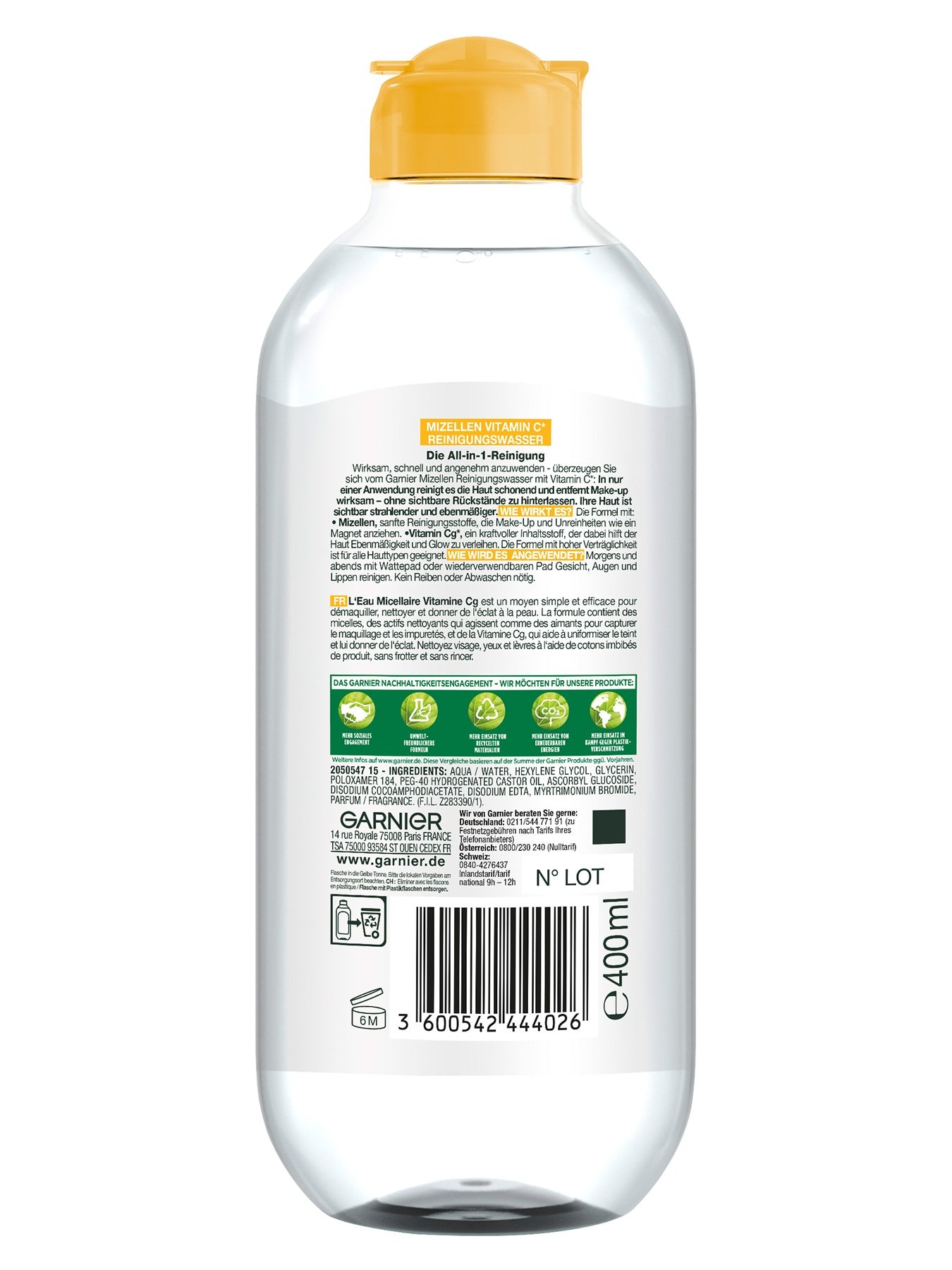 SkinActive Mizellen Reinigungswasser All-in-1 mit Vitamin C - Produkt Rückansicht