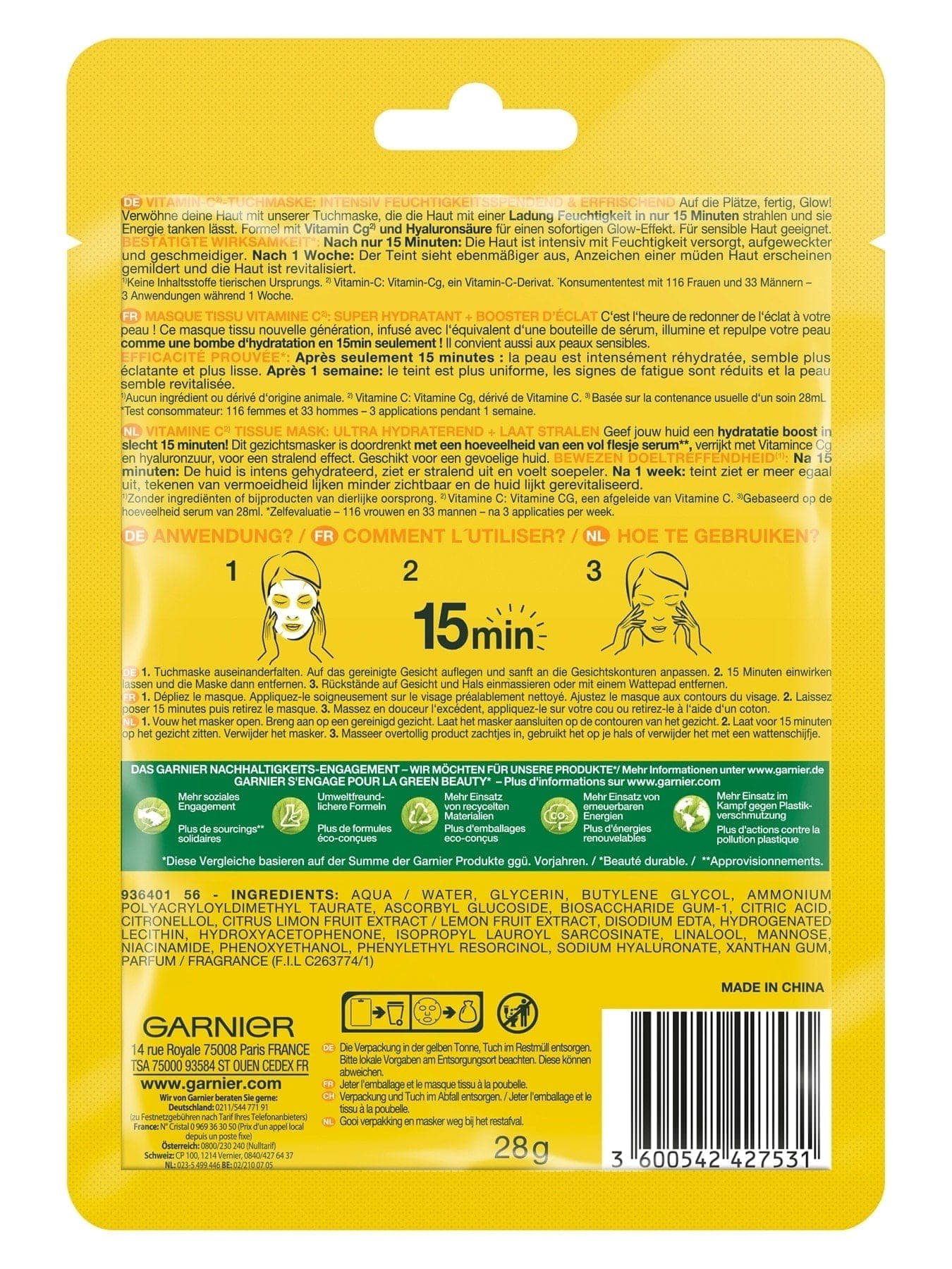 Garnier Skin Active Vitamin C Tuchmaske - Verpackung Rückansicht